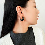 Crescent Moon Semi - Circle Natural Stone Earrings - floysun