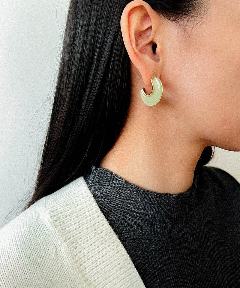 Crescent Moon Semi - Circle Natural Stone Earrings - floysun
