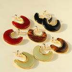 Crescent Moon Semi - Circle Natural Stone Earrings - floysun