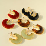 Crescent Moon Semi - Circle Natural Stone Earrings - floysun