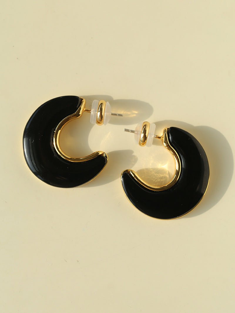 Crescent Moon Semi - Circle Natural Stone Earrings - floysun