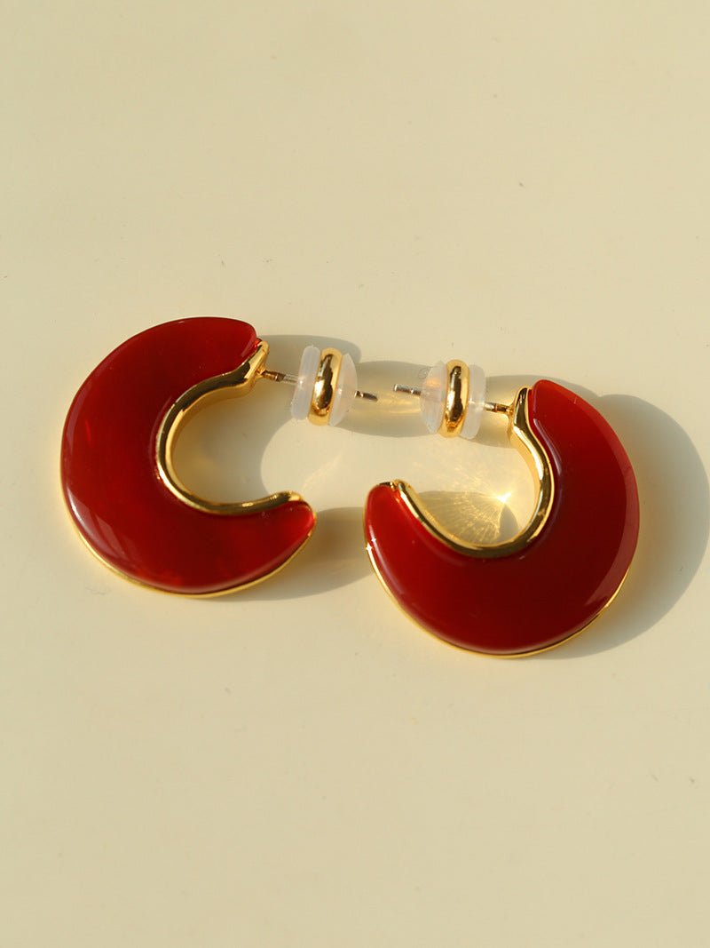 Crescent Moon Semi - Circle Natural Stone Earrings - floysun