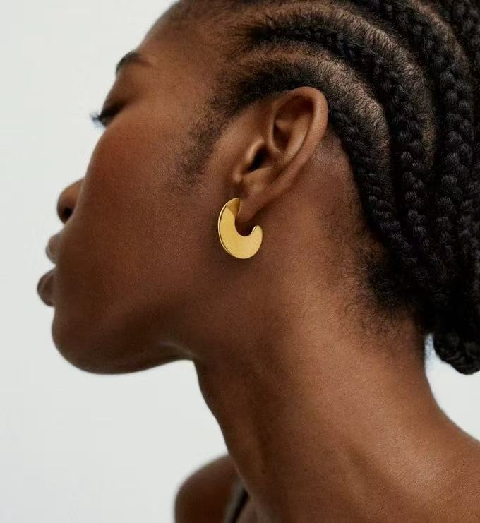 Crescent Moon Semi - Circle Natural Stone Earrings - floysun