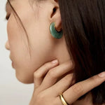 Crescent Moon Semi - Circle Natural Stone Earrings - floysun