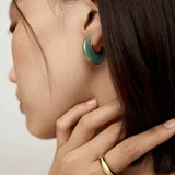 Crescent Moon Semi - Circle Natural Stone Earrings - floysun