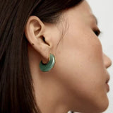 Crescent Moon Semi - Circle Natural Stone Earrings - floysun