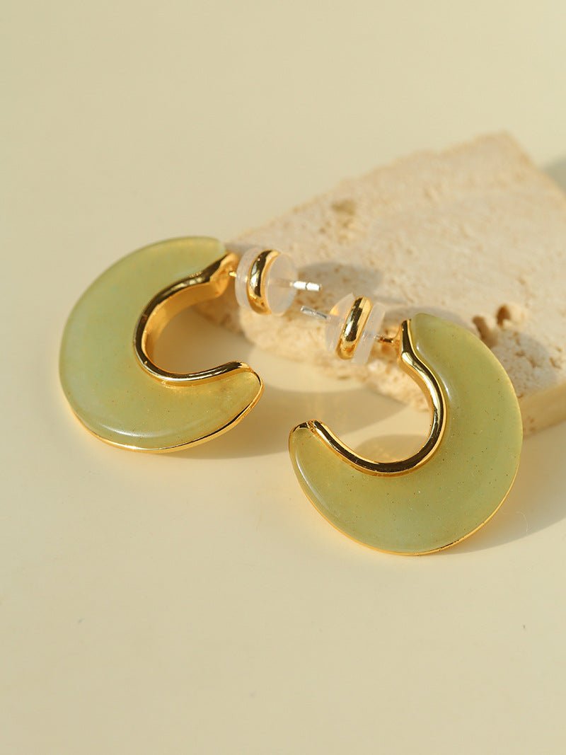 Crescent Moon Semi - Circle Natural Stone Earrings - floysun