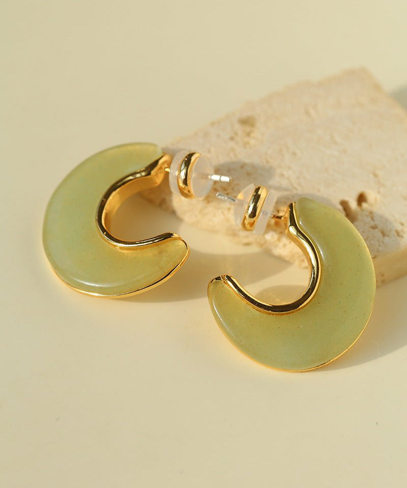 Crescent Moon Semi - Circle Natural Stone Earrings - floysun