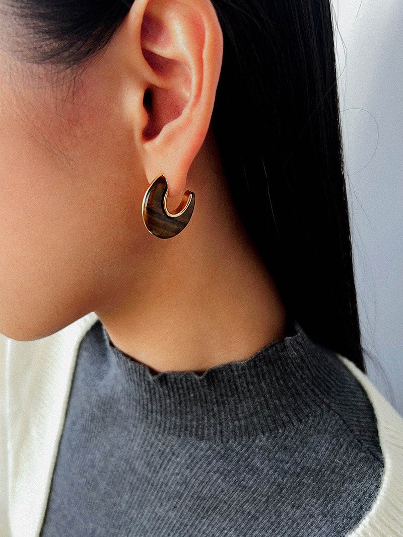 Crescent Moon Semi - Circle Natural Stone Earrings - floysun