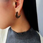 Crescent Moon Semi - Circle Natural Stone Earrings - floysun