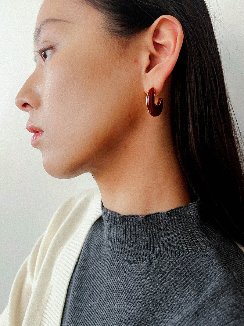 Crescent Moon Semi - Circle Natural Stone Earrings - floysun