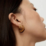 Crescent Moon Semi - Circle Natural Stone Earrings - floysun