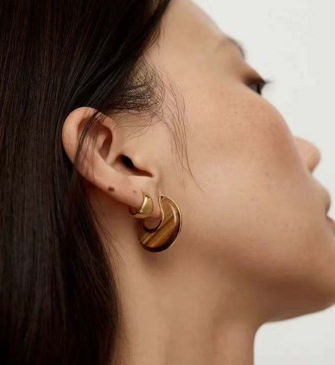 Crescent Moon Semi - Circle Natural Stone Earrings - floysun