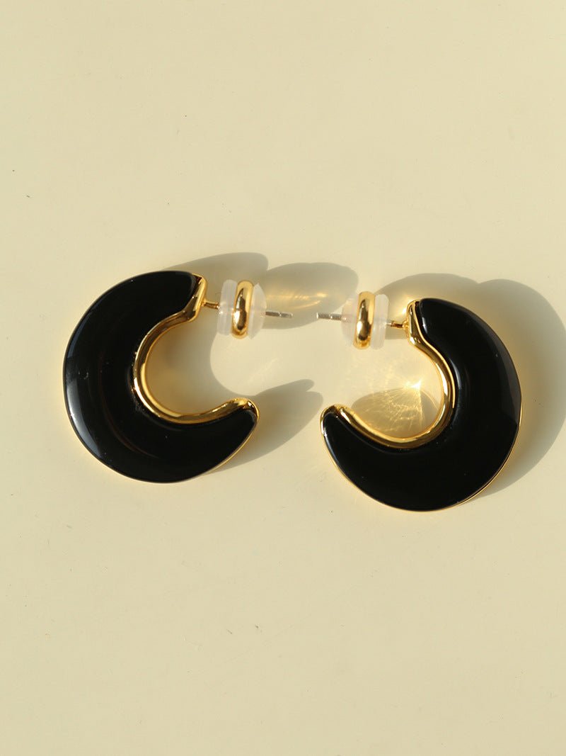 Crescent Moon Semi - Circle Natural Stone Earrings - floysun