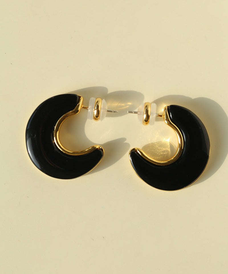 Crescent Moon Semi - Circle Natural Stone Earrings - floysun