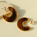 Crescent Moon Semi - Circle Natural Stone Earrings - floysun