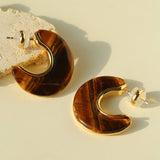 Crescent Moon Semi - Circle Natural Stone Earrings - floysun