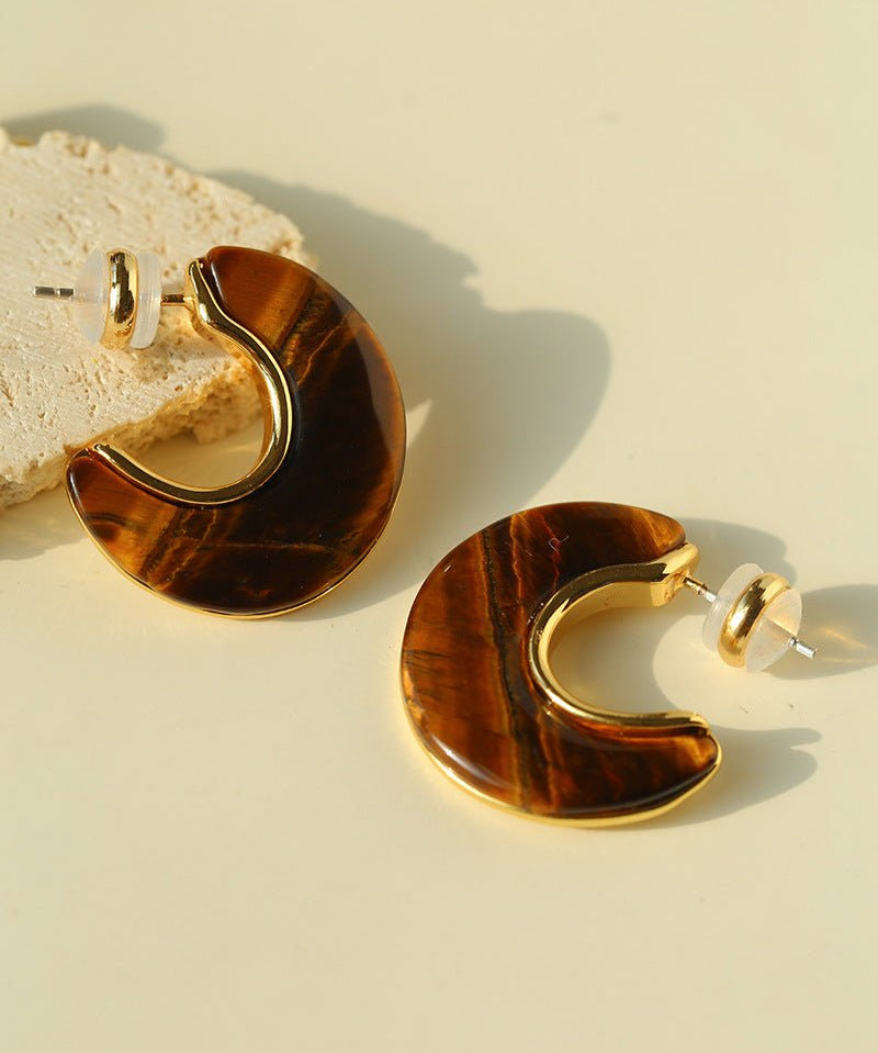 Crescent Moon Semi - Circle Natural Stone Earrings - floysun