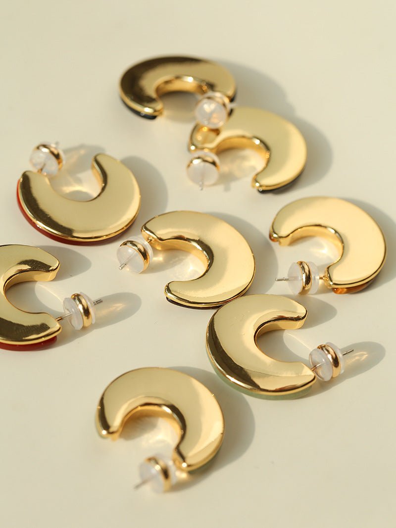 Crescent Moon Semi - Circle Natural Stone Earrings - floysun