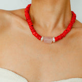 Crimson Coral & Pink Quartz Pearl Beaded Necklace - floysun