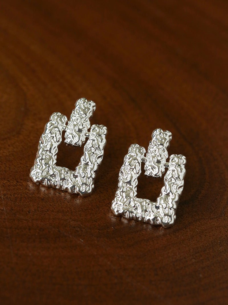 Crinkled Lava Geometric Square Stud Earrings | Textured Statement Jewelry - floysun