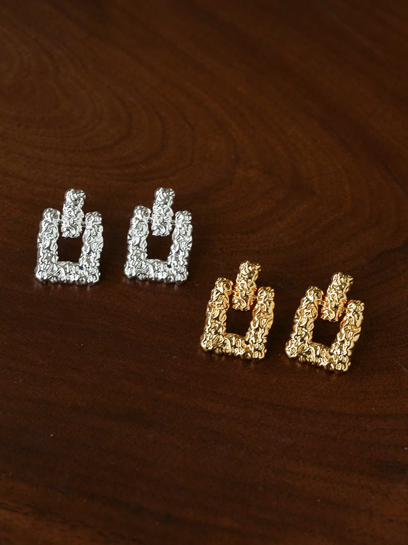 Crinkled Lava Geometric Square Stud Earrings | Textured Statement Jewelry - floysun