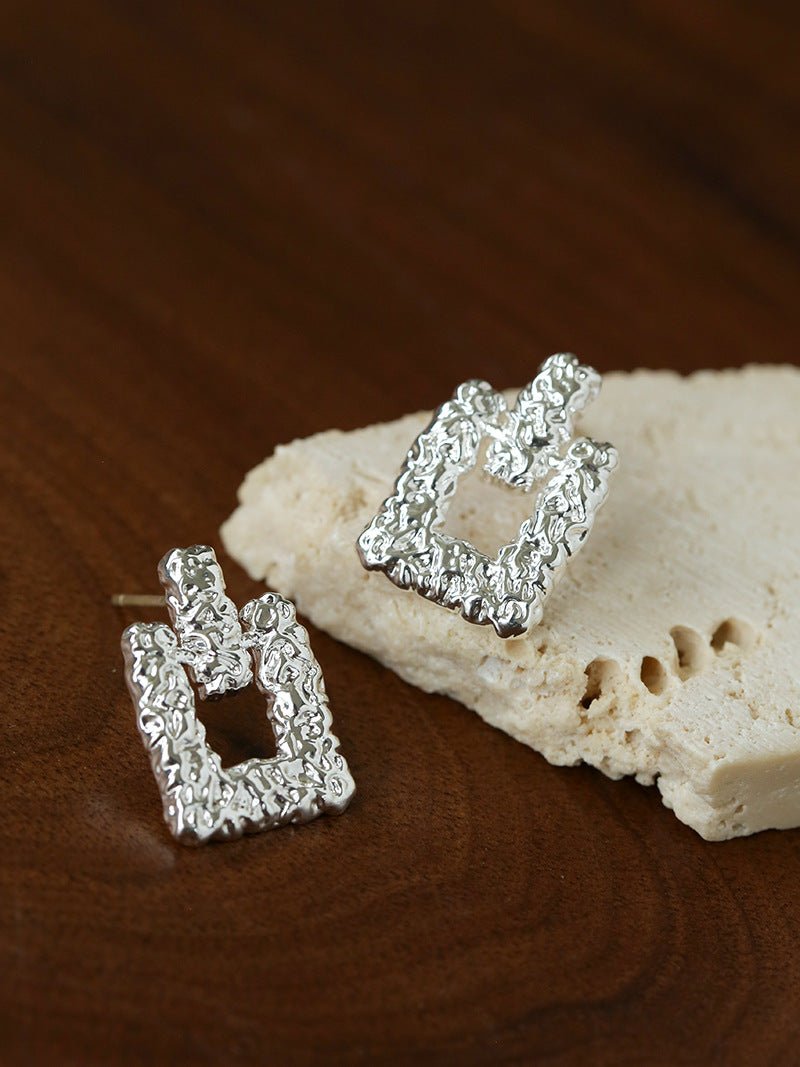Crinkled Lava Geometric Square Stud Earrings | Textured Statement Jewelry - floysun