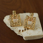 Crinkled Lava Geometric Square Stud Earrings | Textured Statement Jewelry - floysun