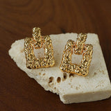 Crinkled Lava Geometric Square Stud Earrings | Textured Statement Jewelry - floysun