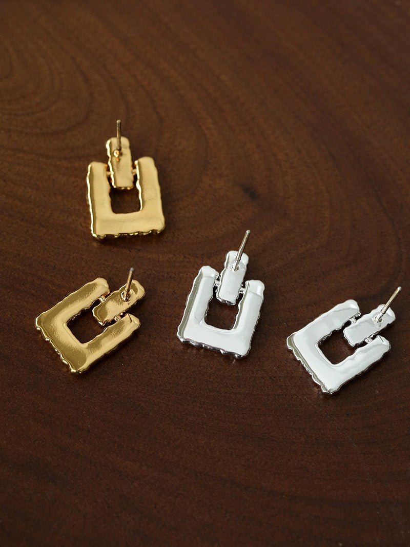 Crinkled Lava Geometric Square Stud Earrings | Textured Statement Jewelry - floysun