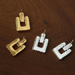 Crinkled Lava Geometric Square Stud Earrings | Textured Statement Jewelry - floysun