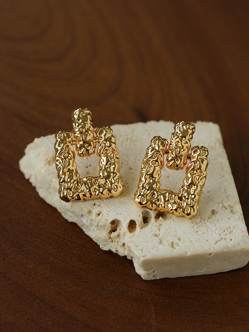 Crinkled Lava Geometric Square Stud Earrings | Textured Statement Jewelry - floysun
