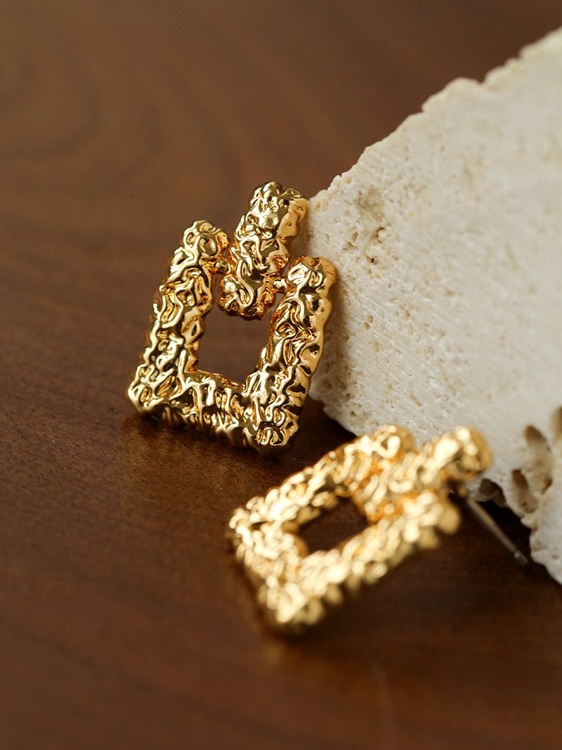 Crinkled Lava Geometric Square Stud Earrings | Textured Statement Jewelry - floysun