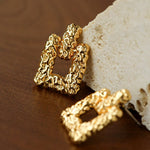 Crinkled Lava Geometric Square Stud Earrings | Textured Statement Jewelry - floysun