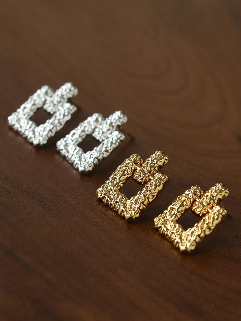 Crinkled Lava Geometric Square Stud Earrings | Textured Statement Jewelry - floysun