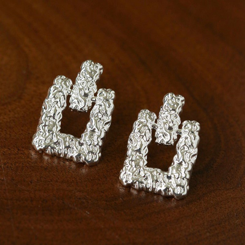 Crinkled Lava Geometric Square Stud Earrings | Textured Statement Jewelry - floysun