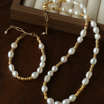 Crinkled Metal Link Smooth Freshwater Pearl Adjustable Wrist Bracelet - floysun