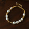 Crinkled Metal Link Smooth Freshwater Pearl Adjustable Wrist Bracelet - floysun