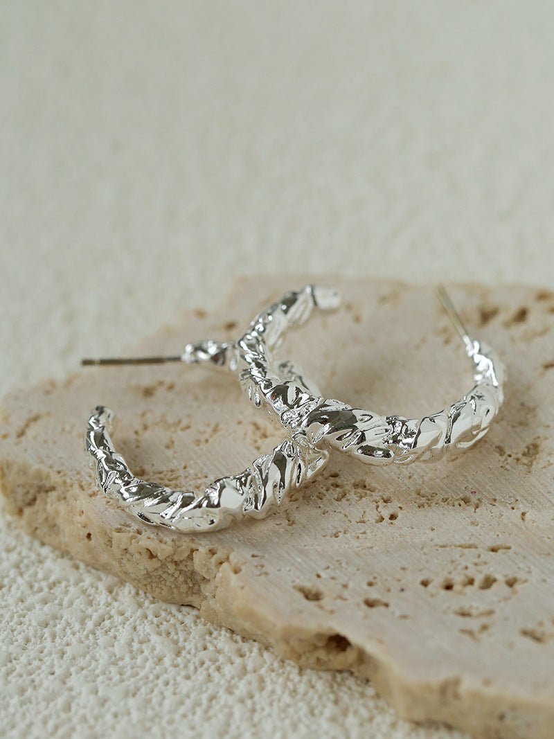 Crinkled Textured C-Hoop Earrings - floysun