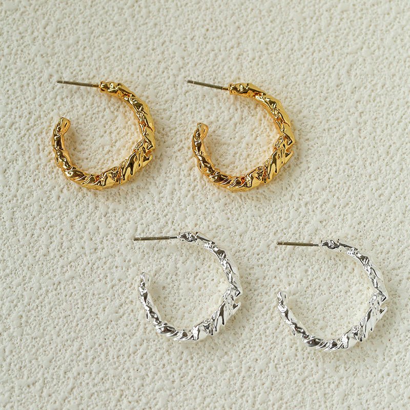 Crinkled Textured C-Hoop Earrings - floysun