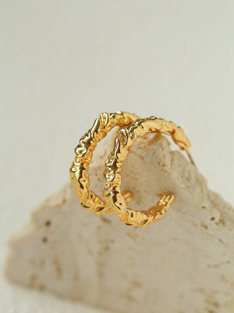 Crinkled Textured C-Hoop Earrings - floysun