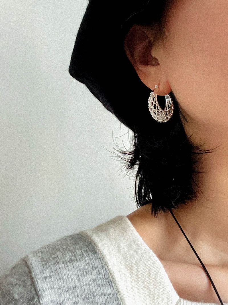 Crochet Hollow Crescent Moon Earrings - floysun