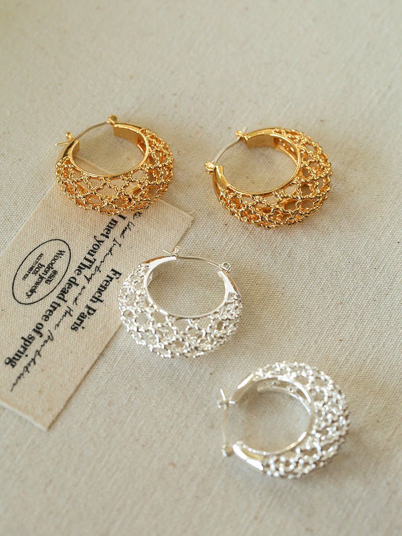 Crochet Hollow Crescent Moon Earrings - floysun