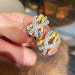 Cross Line Pavé Huggie Earrings - floysun
