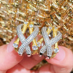 Cross Line Pavé Huggie Earrings - floysun