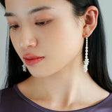 Crushed Baroque Pearl Long Drop Earrings - floysun
