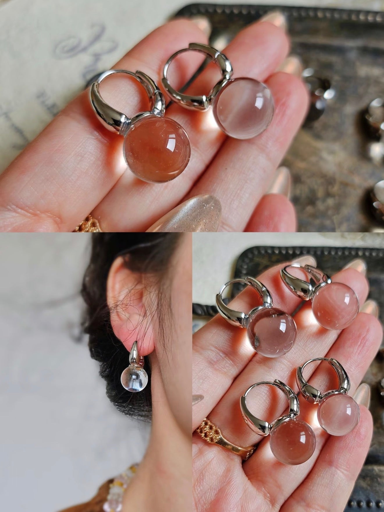Crystal Clear White Glass Hoop Earrings - floysun
