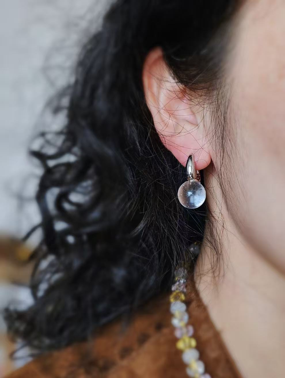 Crystal Clear White Glass Hoop Earrings - floysun