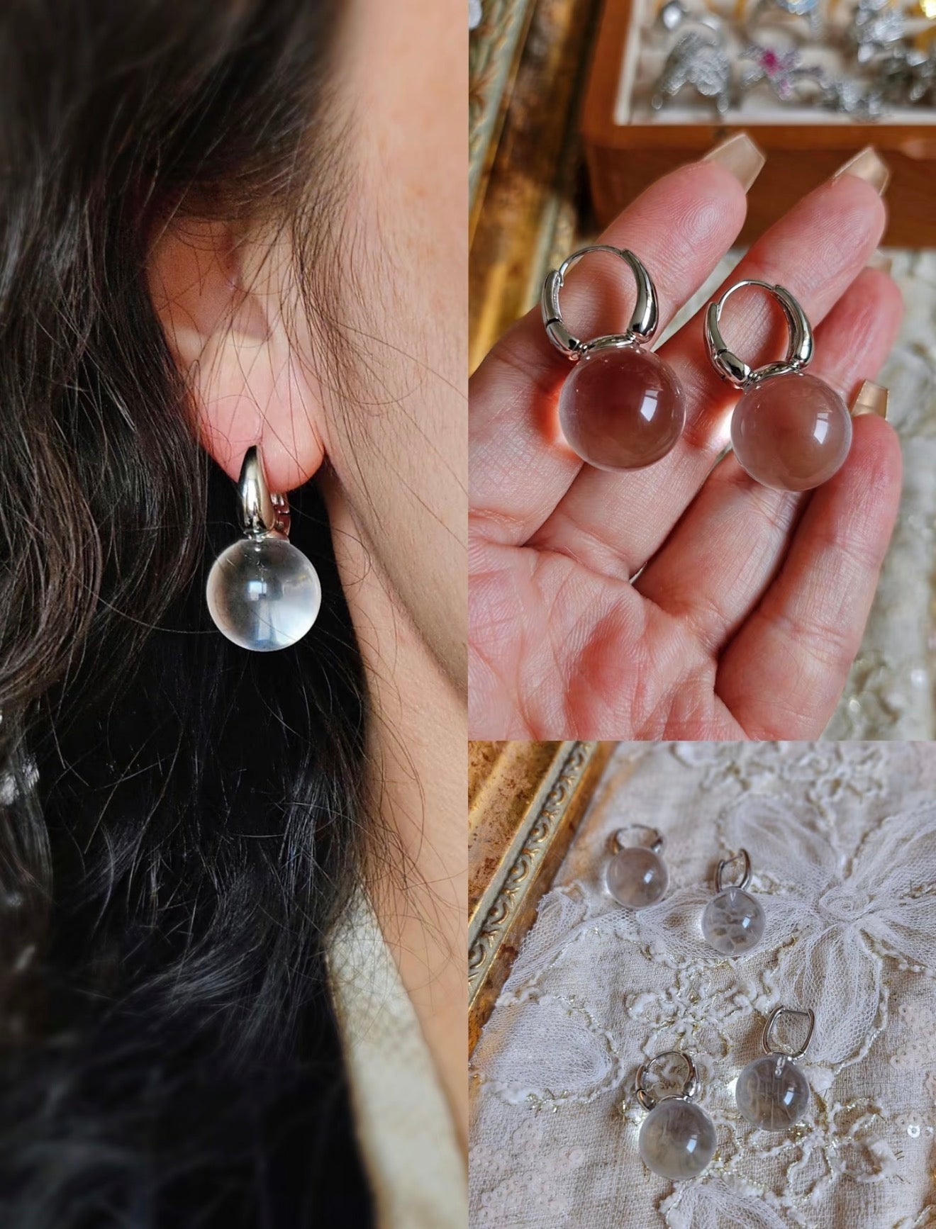 Crystal Clear White Glass Hoop Earrings - floysun