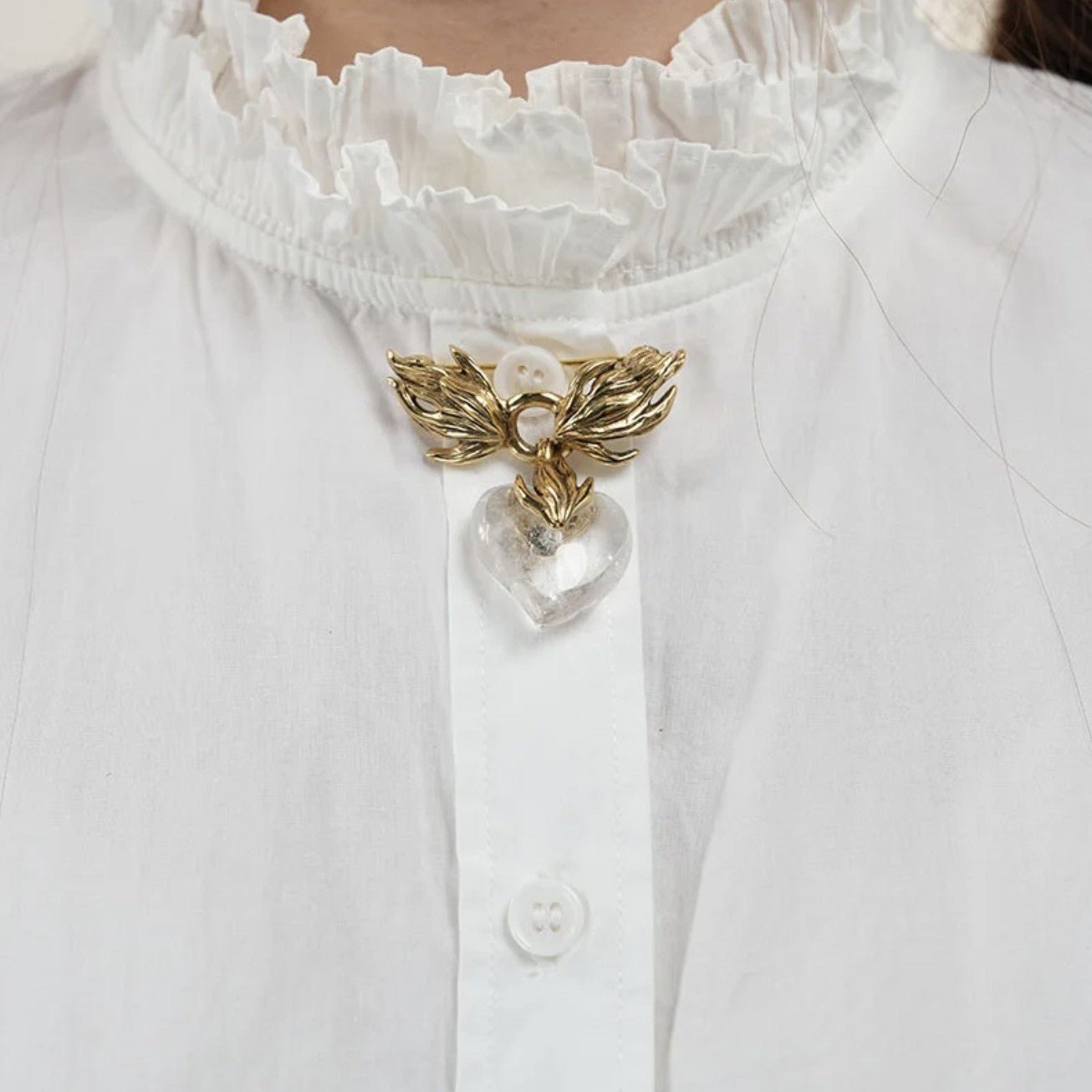 Crystal Heart Flame Wing Brooch - floysun